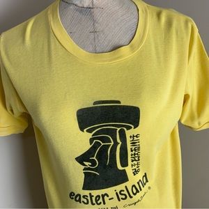 Vintage Yellow Easter Island Moai Tourist T-Shirt Size 52 Rapa Nui Magali Buron